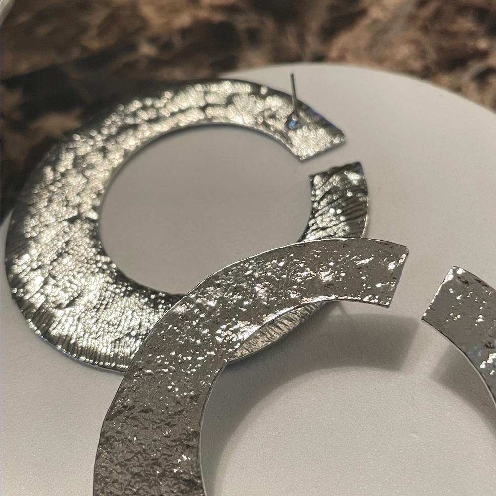 Silver Flat Statement Hoop - Picture 9 of 13